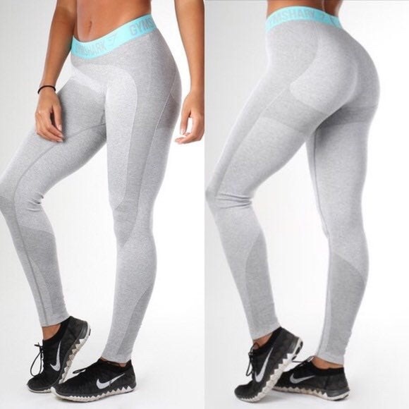 Gymshark Pants - gymshark flex leggings light grey marl/turquoise